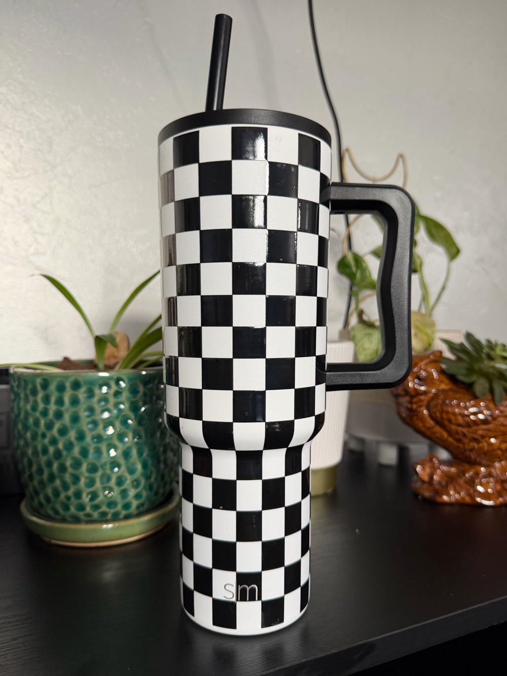 Simple Modern Black & White Checkered Tumbler with Straw 40 oz
